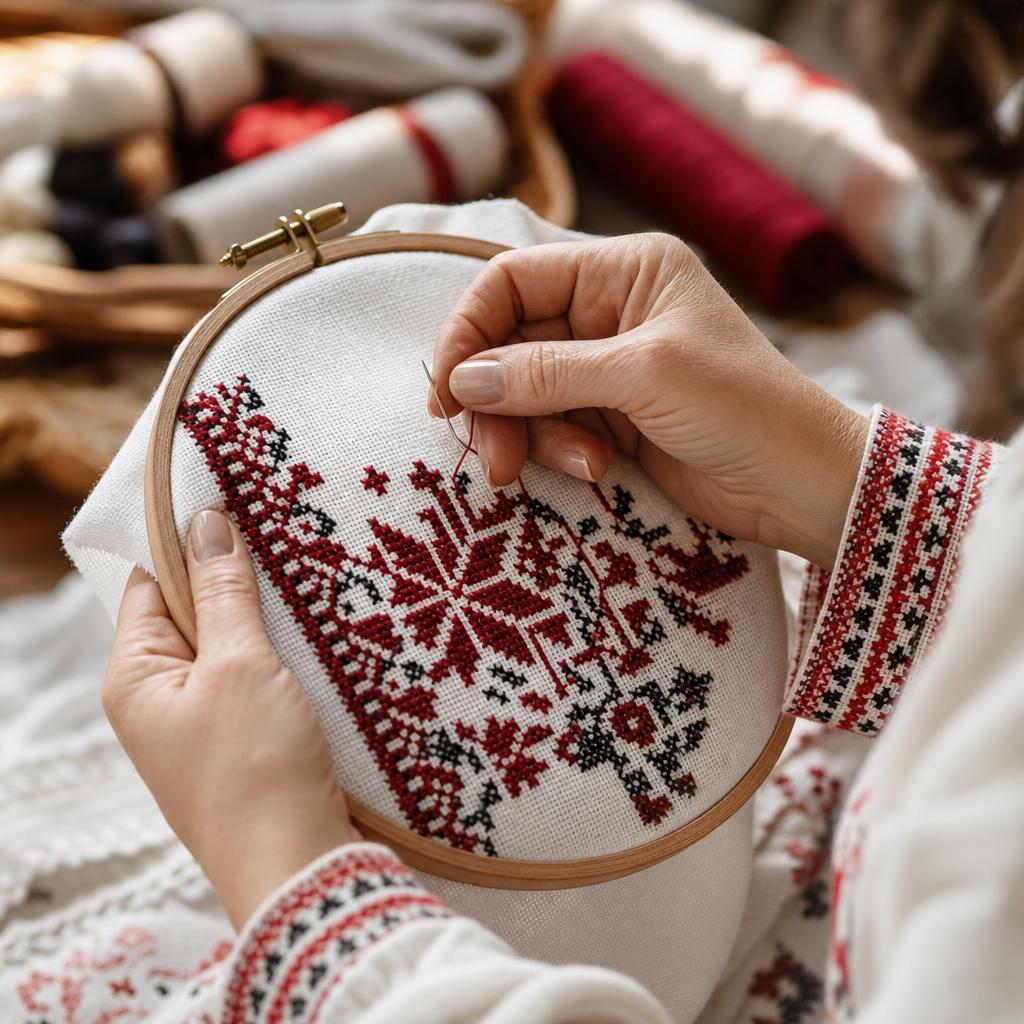 Вышивка свадебного рушника крестом на льняной ткани